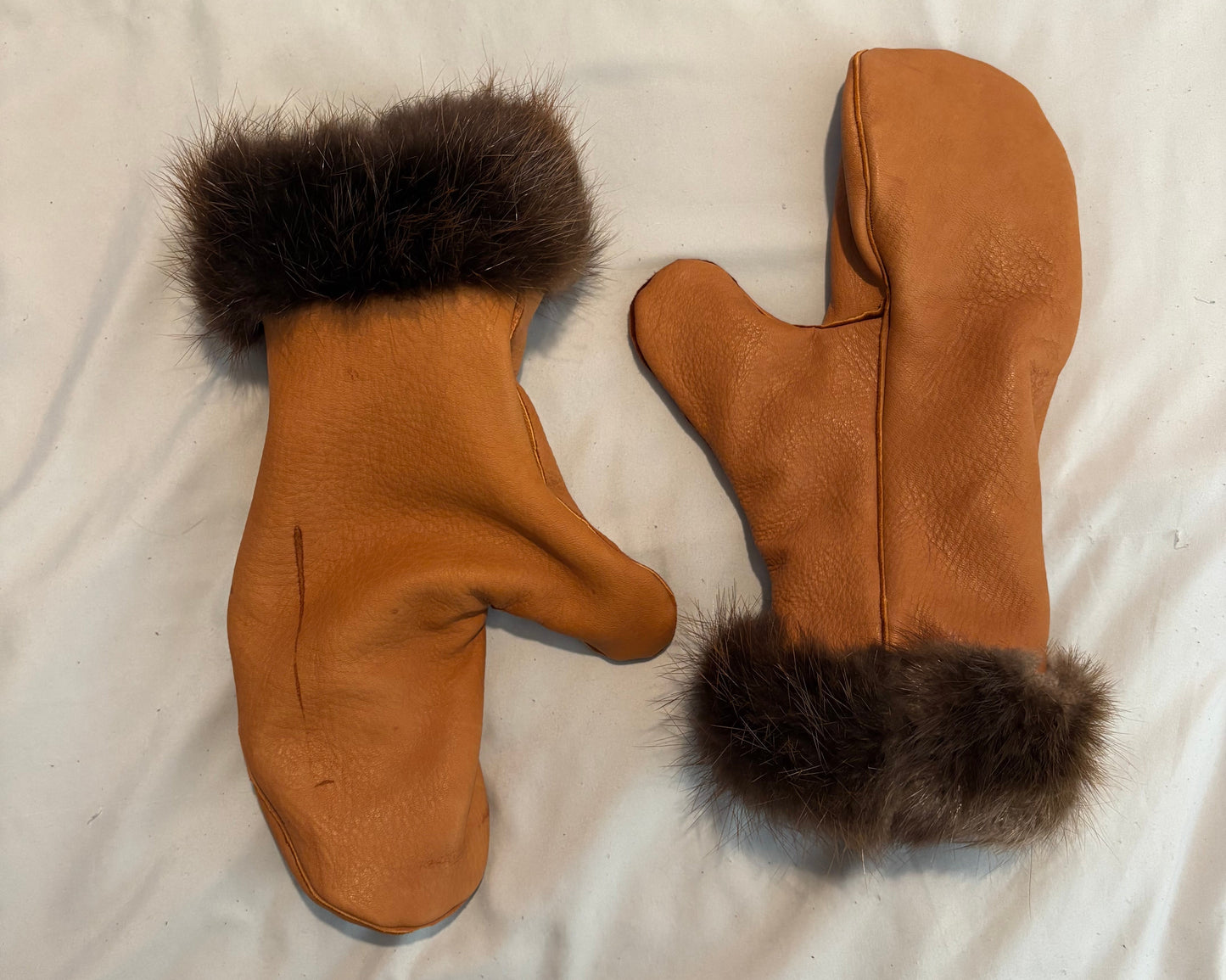 brown deer hide mittens