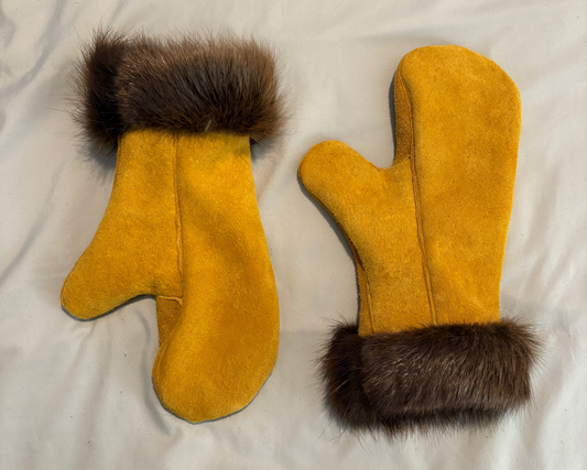 gold moose hide mittens
