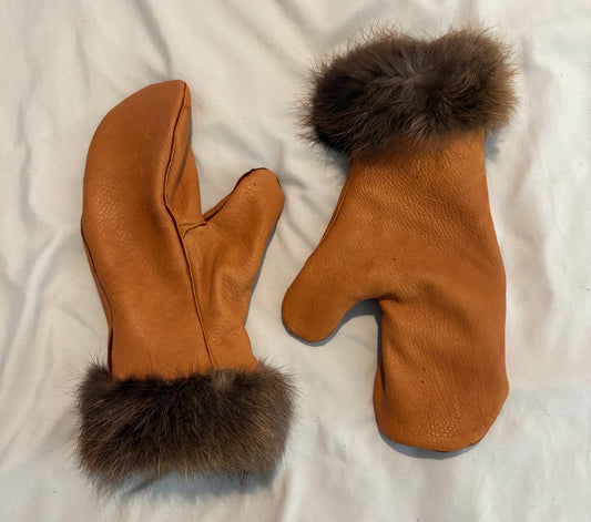 brown deer hide mittens