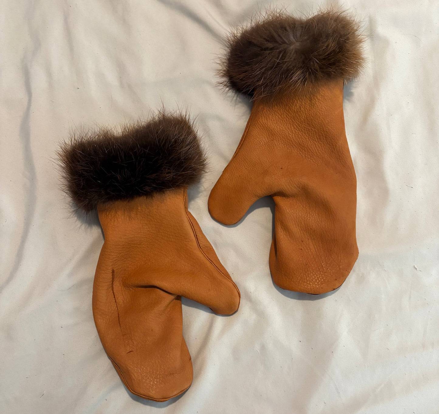 brown deer hide mittens