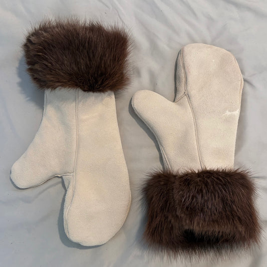 white deer hide mittens